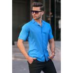Madmext 5585 Mavi Slim Kısa Kol Erkek Gömlek