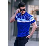 Madmext 5732 Kobalt Mavisi Polo Yaka Fermuarlı Erkek T-Shirt
