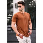 Madmext 5831 Camel Düğmeli Erkek T-shirt
