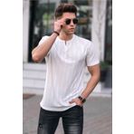 Madmext 5831 Erkek Beyaz Düğmeli T-shirt