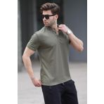 Madmext 5842 Haki Düğmeli Triko Erkek T-shirt