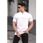 Madmext 5858 Beyaz Fermuar Yaka Erkek T-shirt