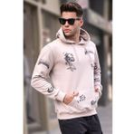 Madmext 5895 Erkek Bej Baskılı Kapüşonlu Sweatshirt
