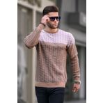 Madmext 5977 Bej Desenli Erkek Örme Kazak