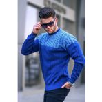 Madmext 5977 İndigo Desenli Erkek Örme Kazak