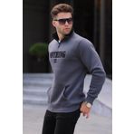 Madmext 6003 Füme Baskılı Fermuar Detaylı Sweatshirt