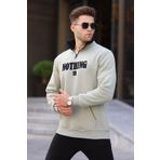 Madmext 6003 Mint Yeşili Baskılı Fermuar Detaylı Erkek Sweatshirt