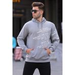 Madmext 6009 Baskılı Kapüşonlu Boyalı Gri Erkek Sweatshirt