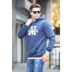 Madmext 6012 Lacivert Nakışlı Kapüşonlu Erkek Sweatshirt