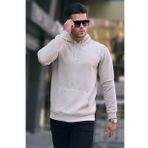 Madmext 6014 Bej Kapüşonlu Erkek Sweatshirt