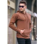 Madmext 6014 Kahverengi Erkek Kapüşonlu Basic Sweatshirt