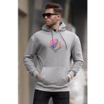 Madmext 6042 Boyalı Gri Kabartma Baskılı Kapüşonlu Erkek Sweatshirt
