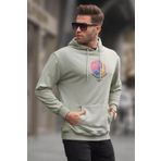 Madmext 6042 Mint Yeşili Erkek Kabartma Baskılı Kapüşonlu Sweatshirt