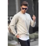 Madmext 6047 Bej Basic Bisiklet Yaka Erkek Sweatshirt