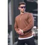 Madmext 6047 Kahverengi Basic Bisiklet Yaka Erkek Sweatshirt