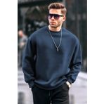 Madmext 6048 Lacivert Bisiklet Yaka Oversize Şardonlu Basic Erkek Sweatshirt