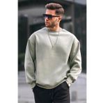 Madmext 6048 Mint Yeşili Bisiklet Yaka Oversize Şardonlu Basic Erkek Sweatshirt