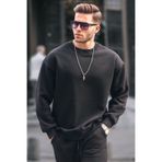 Madmext 6048 Siyah Bisiklet Yaka Oversize Şardonlu Basic Erkek Sweatshirt
