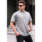 Madmext 6061 Harf Desenli Bisiklet Yaka Boyalı Gri Erkek T-shirt
