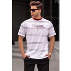 Madmext 6063 Beyaz Bisiklet Yaka Çizgili Erkek T-shirt