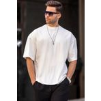 Madmext 6066 Ekru Oversize Fit Basic Erkek T-shirt