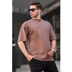 Madmext 6066 Kahverengi Oversize Fit Basic Erkek T-shirt
