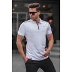 Madmext 6076 Basic Fermuarlı Polo Beyaz Erkek T-shirt