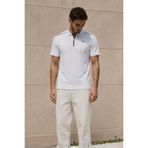 Madmext 6076 Basic Fermuarlı Polo Beyaz Erkek T-shirt