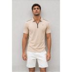 Madmext 6076 Bej Basic Fermuarlı Polo Erkek T-shirt