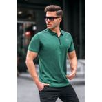 Madmext 6076 Koyu Yeşil Basic Fermuarlı Polo Erkek T-shirt