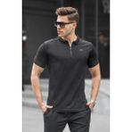 Madmext 6076 Siyah Basic Fermuarlı Polo Erkek T-shirt