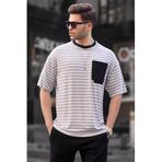 Madmext 6084 Gri Çizgili Basic Erkek T-shirt