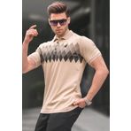 Madmext 6106 Bej Desenli Polo Yaka Erkek T-shirt