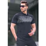 Madmext 6106 Siyah Desenli Polo Yaka Erkek T-shirt