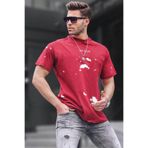 Madmext 6115 Bisiklet Yaka Regular Fit Bordo Desenli Erkek T-shirt