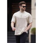 Madmext 6192 Bej Oversize Baskılı Erkek T-shirt