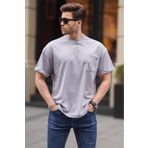 Madmext 6194 Boyalı Cep Detaylı Oversize Gri Erkek T-shirt