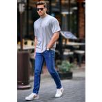 Madmext 6198 Boyalı Çizgili Oversize Gri Erkek T-shirt
