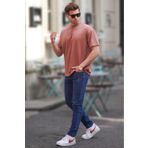 Madmext 6198 Gül Kurusu Çizgili Oversize Erkek T-shirt