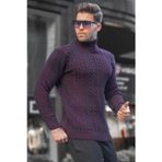 Madmext 6317 Lacivert Balıkçı Yaka Örgü Detaylı Kazak