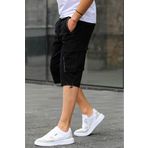 Madmext 6332 Siyah Kargo Cep Erkek Gabardin Kapri Şort