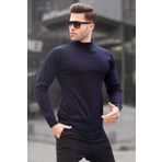 Madmext 6343 Koyu Lacivert Slim Fit Yarım Balıkçı Yaka Erkek Triko Kazak