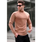 Madmext 6343 Taş Rengi Slim Fit Yarım Balıkçı Yaka Erkek Triko Kazak