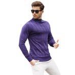 Madmext 6344 Lacivert Slim Fit Yarım Balıkçı Yaka Çizgili Tüylenmeyen Erkek Triko Kazak
