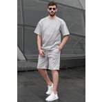 Madmext 6398 Gri Çizgili Erkek Şort Takımı