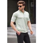 Madmext 6879 Çağla Yeşili Fermuar Detaylı Polo Yaka Erkek T-shirt