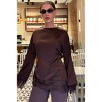 Madmext Acı Kahve Asimetrik Dantelli Uzun Kollu Saten Bluz MG2799