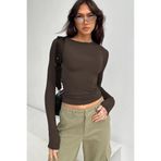 Madmext Acı Kahve Bisiklet Yaka Basic Uzun Kollu Bluz MG1701