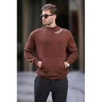 Madmext Acı Kahverengi Bisiklet Yaka Nakış Detaylı Cepli Erkek Sweatshirt 7049,Acı Kahverengi L