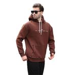 Madmext Acı Kahverengi Kapüşonlu Nakış Detaylı Cepli Erkek Sweatshirt 7066,Acı Kahverengi L
